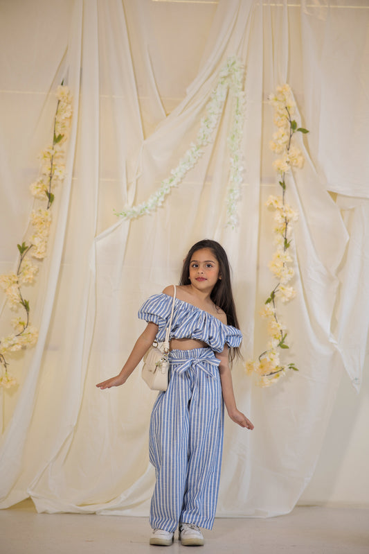 South Cotton Blue Striped Coord-set