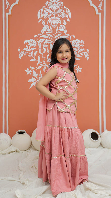 Baby Pink Kurti Lehenga set