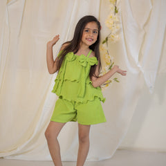 Bright Green Cotton Crepe Crush Coord-set