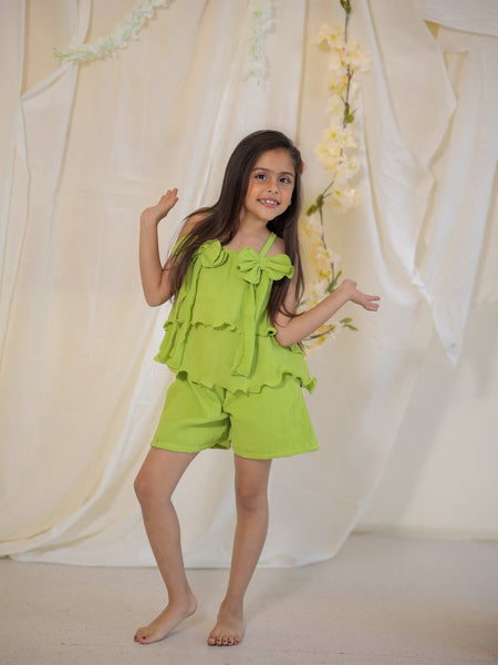 Bright Green Cotton Crepe Crush Coord-set