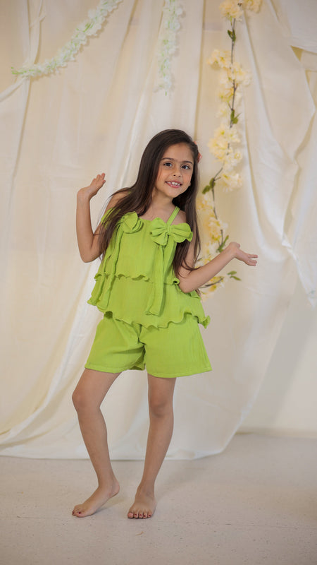 Bright Green Cotton Crepe Crush Coord-set