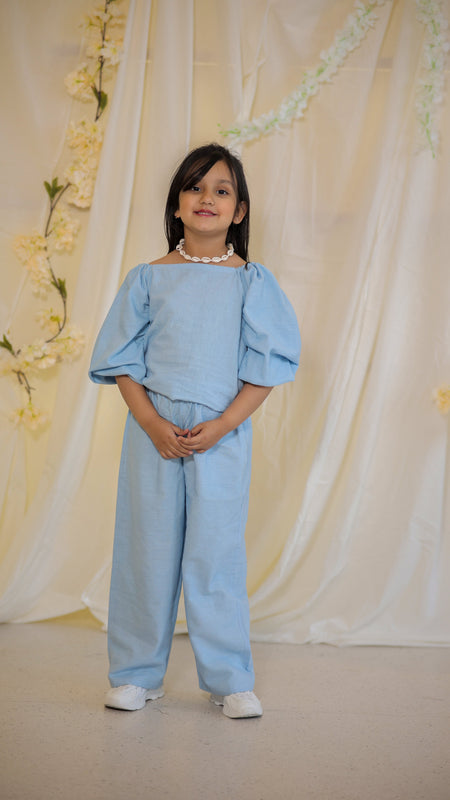 Powder Blue Cotton Slub Coord-set
