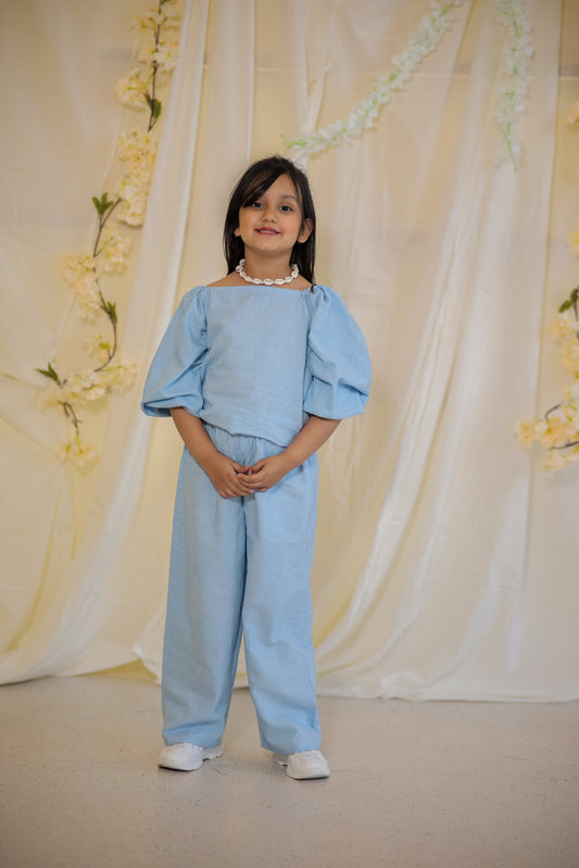 Powder Blue Cotton Slub Coord-set