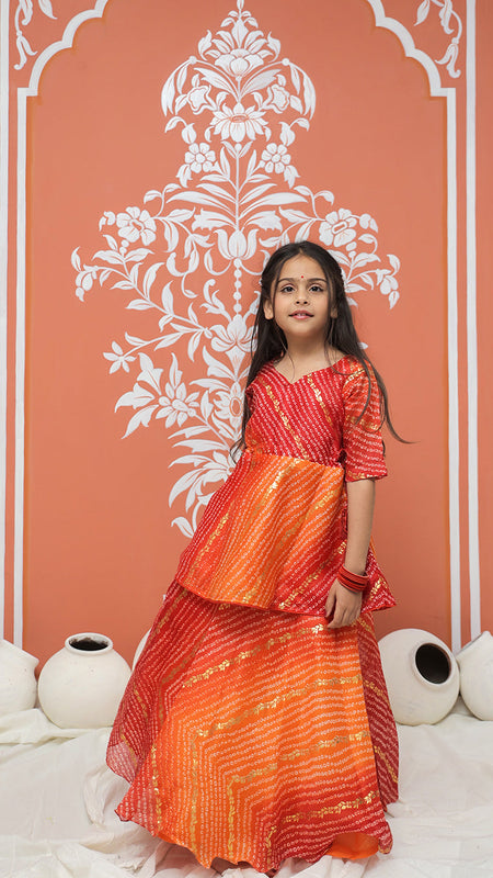 Bandhani Print Multicolor Doriya Ethnic set