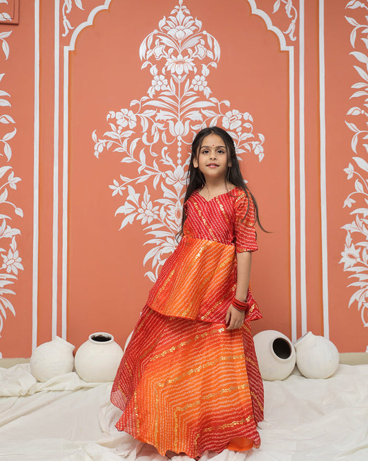 Bandhani Print Multicolor Doriya Ethnic set