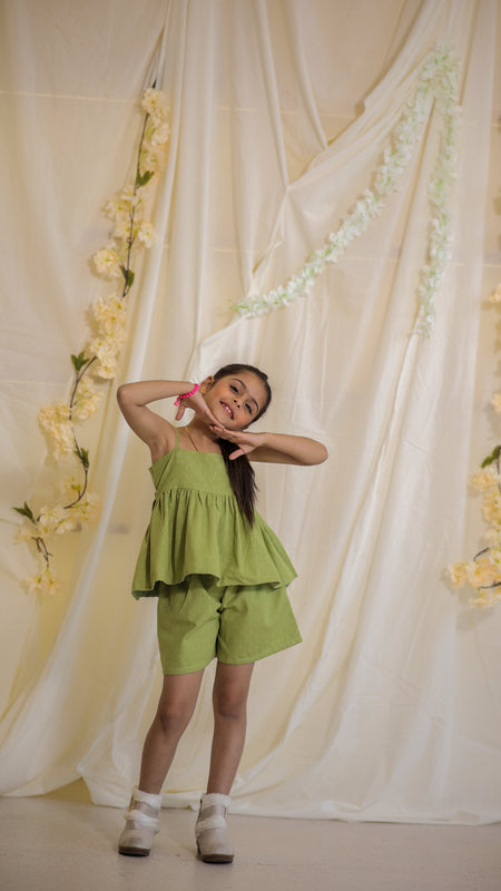 Green Jacquard Cotton Coord Set