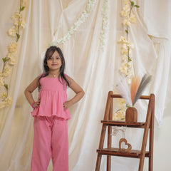 Baby Pink Cotton Crepe Crush Coord-set