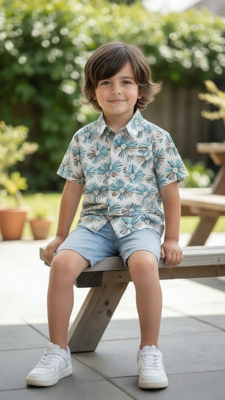 Kids Floral Printed Pure Cotton Half Sleeve Shirt