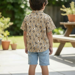 Kids Beige Lion Print Pure Cotton Half Sleeve Shirt
