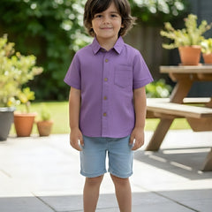 Kids Solid Purple South Cotton Half Sleeve Shirt