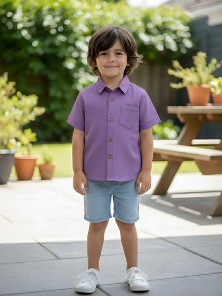Kids Solid Purple South Cotton Half Sleeve Shirt