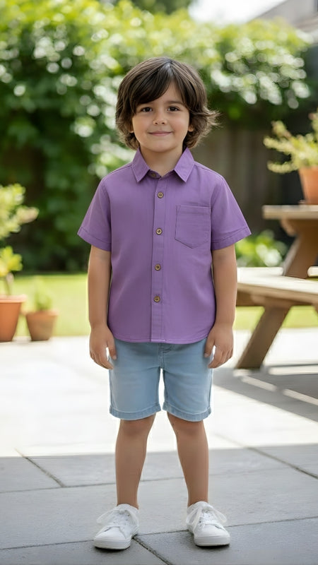 Kids Solid Purple South Cotton Half Sleeve Shirt