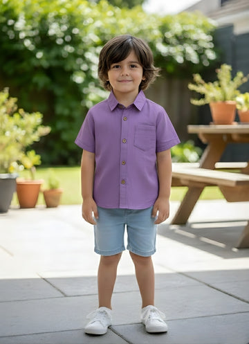 Kids Solid Purple South Cotton Half Sleeve Shirt