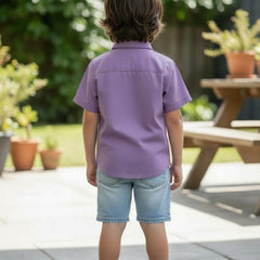 Kids Solid Purple South Cotton Half Sleeve Shirt