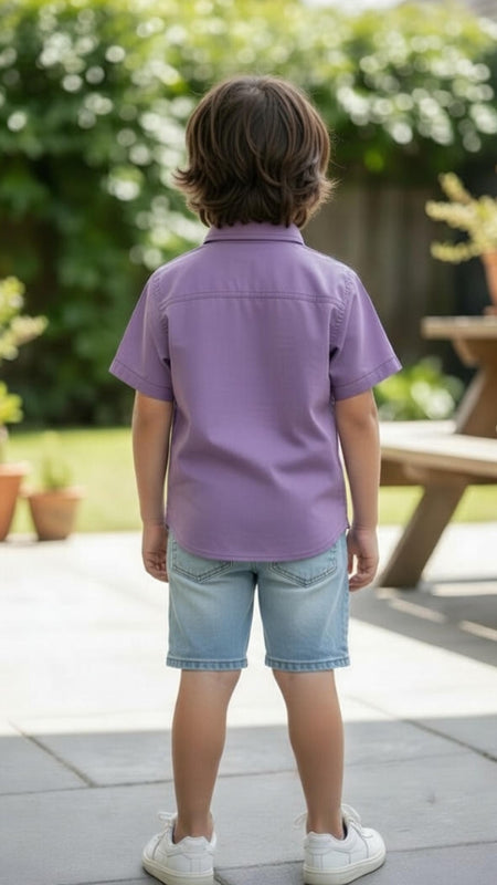 Kids Solid Purple South Cotton Half Sleeve Shirt