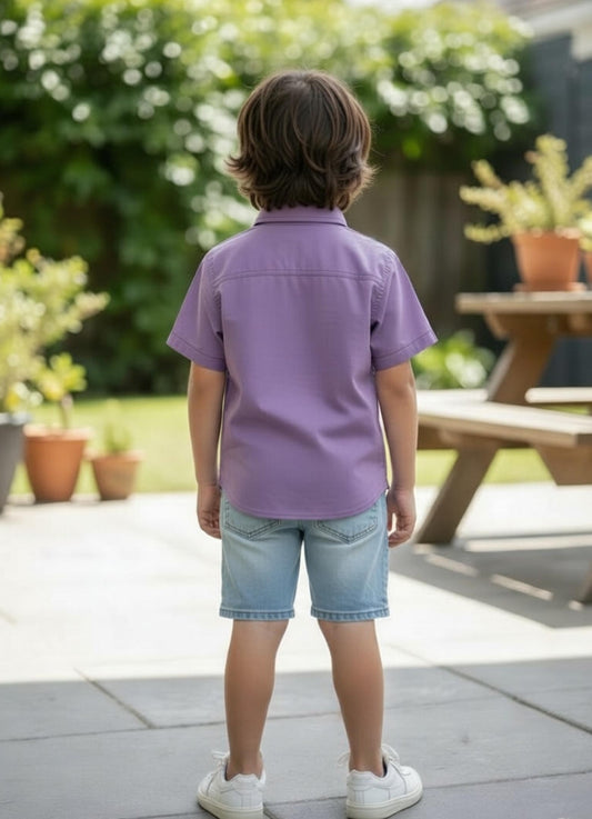Kids Solid Purple South Cotton Half Sleeve Shirt