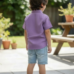 Kids Solid Purple South Cotton Half Sleeve Shirt