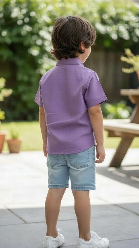 Kids Solid Purple South Cotton Half Sleeve Shirt