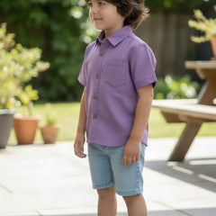 Kids Solid Purple South Cotton Half Sleeve Shirt
