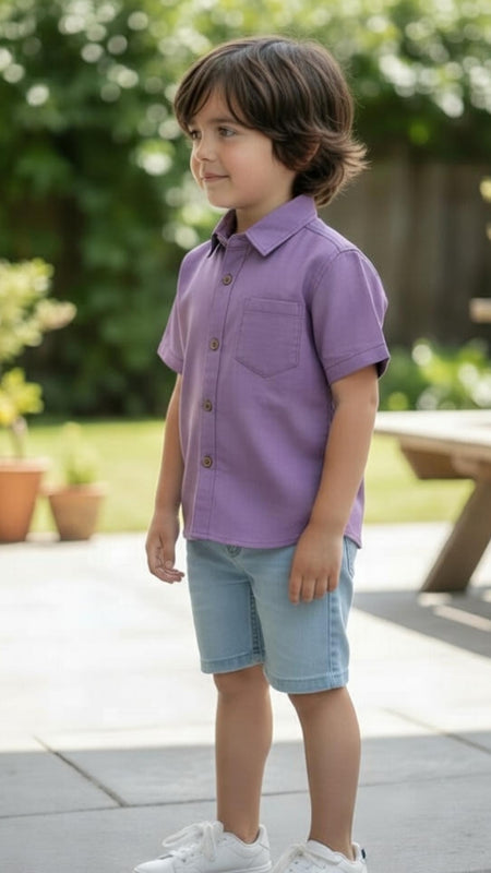 Kids Solid Purple South Cotton Half Sleeve Shirt