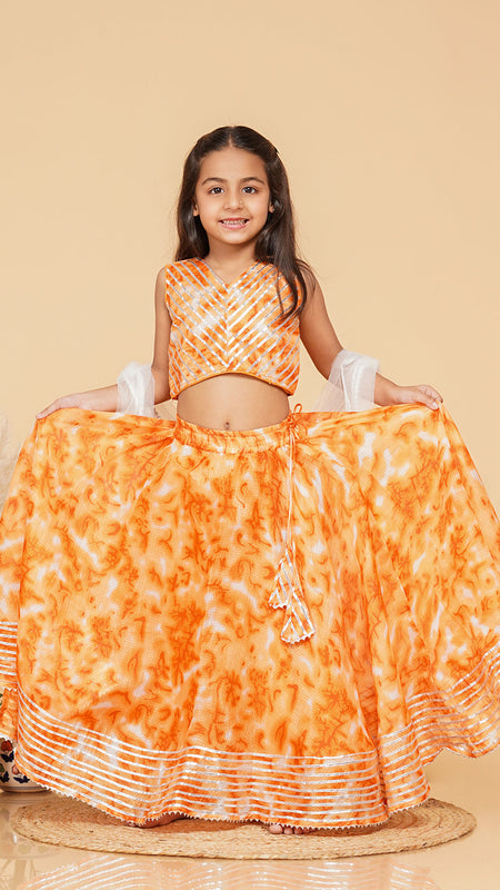 Orange Shibori Kota doriya Lehenga set