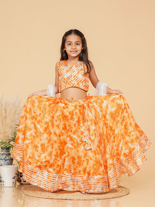 Orange Shibori Kota doriya Lehenga set