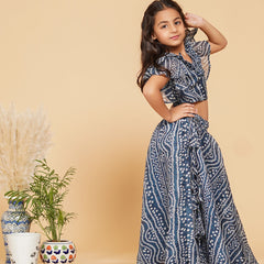 Blue Bandhani Doriya Crop top Skirt set