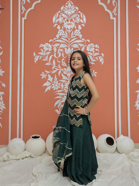 Green Multicolor Gota Design Kurta Palazzo Dupatta Set