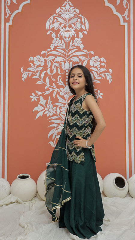 Green Multicolor Gota Design Kurta Palazzo Dupatta Set