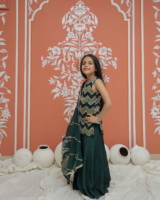 Green Multicolor Gota Design Kurta Palazzo Dupatta Set