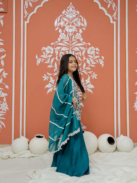 Rama Green Embroidered Design Kurta Palazzo Dupatta Set