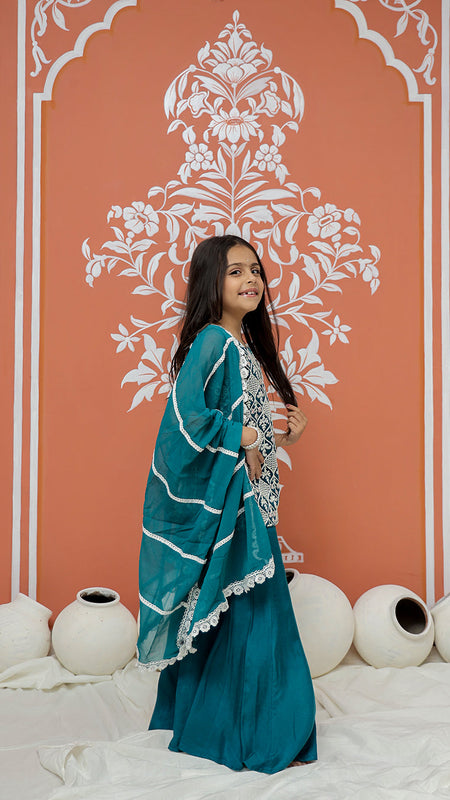 Rama Green Embroidered Design Kurta Palazzo Dupatta Set