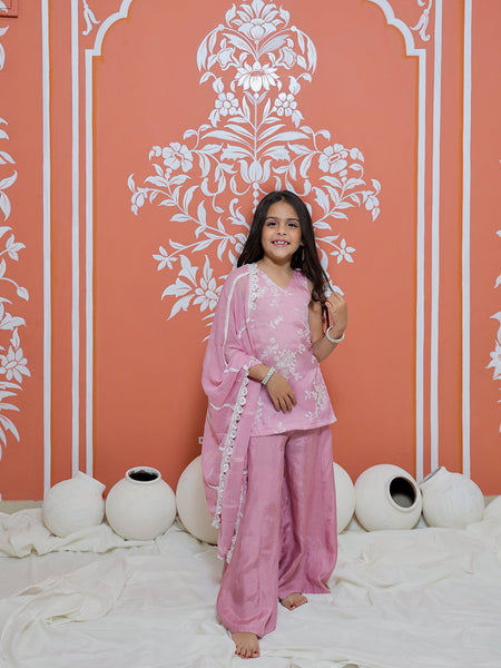 Powder Pink Kurta Palazzo Dupatta Set