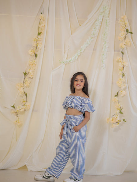 South Cotton Blue Striped Coord-set