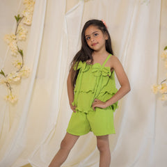 Bright Green Cotton Crepe Crush Coord-set