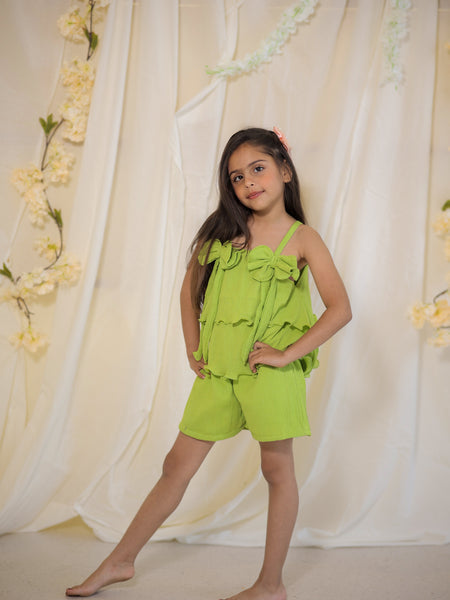 Bright Green Cotton Crepe Crush Coord-set