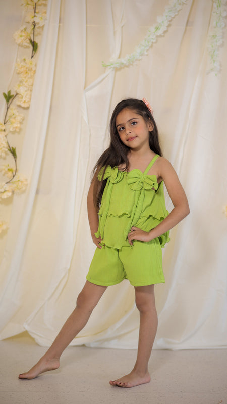 Bright Green Cotton Crepe Crush Coord-set
