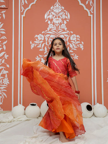 Bandhani Print Multicolor Doriya Ethnic set