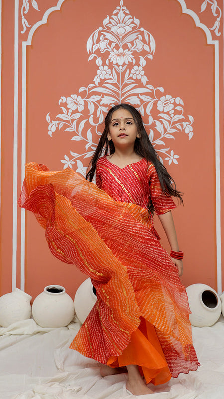 Bandhani Print Multicolor Doriya Ethnic set