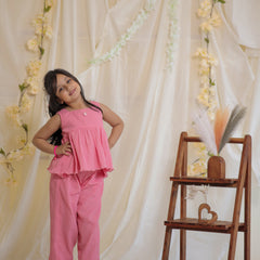 Baby Pink Cotton Crepe Crush Coord-set