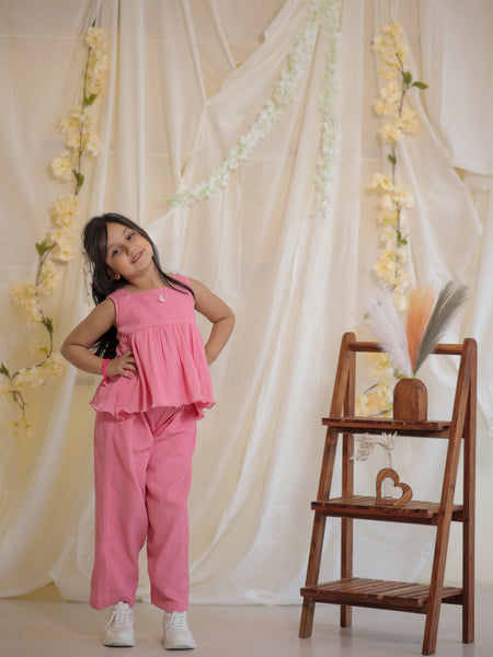 Baby Pink Cotton Crepe Crush Coord-set