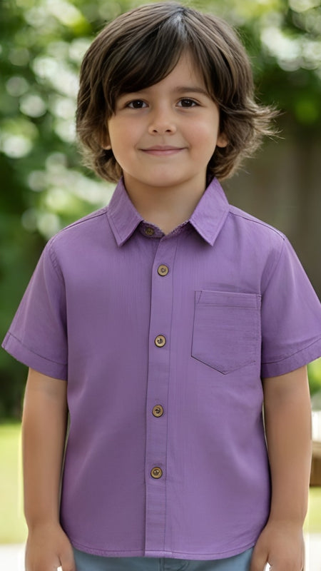 Kids Solid Purple South Cotton Half Sleeve Shirt