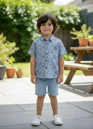 Kids Panda Print Pure Cotton Half Sleeve Shirt