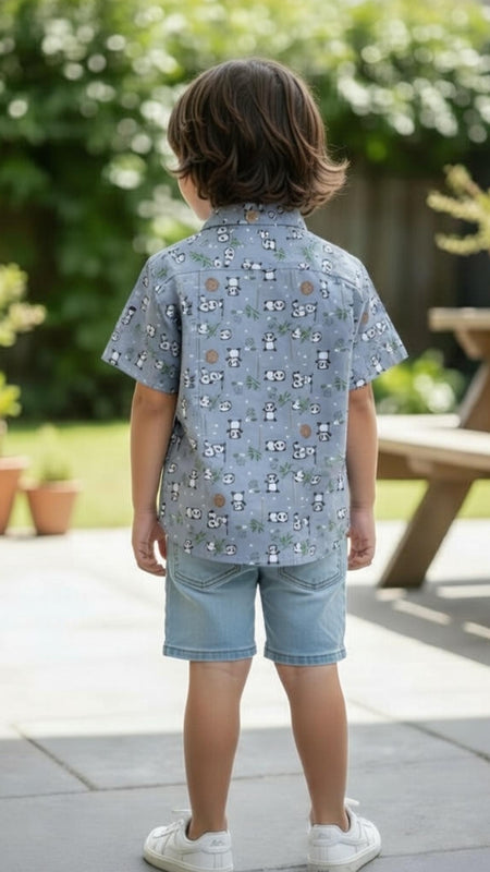 Kids Panda Print Pure Cotton Half Sleeve Shirt