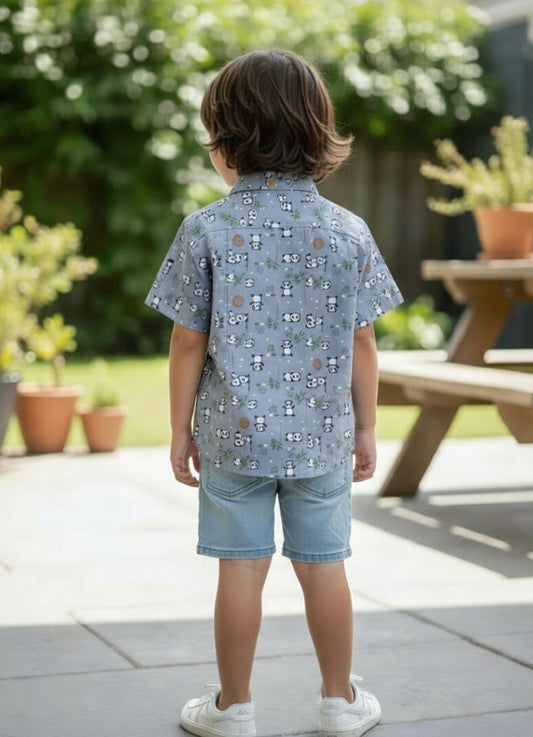 Kids Panda Print Pure Cotton Half Sleeve Shirt