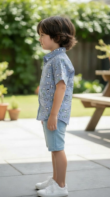 Kids Panda Print Pure Cotton Half Sleeve Shirt