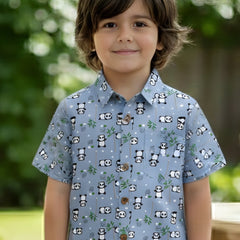 Kids Panda Print Pure Cotton Half Sleeve Shirt