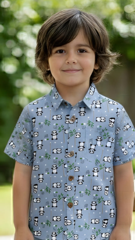 Kids Panda Print Pure Cotton Half Sleeve Shirt