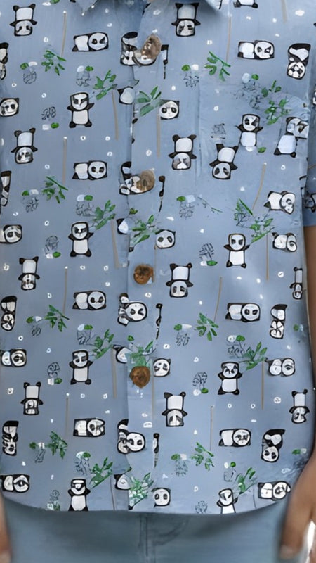 Kids Panda Print Pure Cotton Half Sleeve Shirt