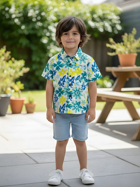 Boys Floral Print Cotton Shirt